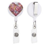 Stained Glass Heart with Geometric Shapes Retractable Badge Holder Reel Clip ID Card Holder for Doctor Nurse Student Office Worker