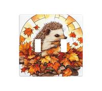 Stained Glass Hedgehog Fallen Leaves Double Gang Toggle Light Cover Wall Plate Switch Decor Standard Size - 11.4x11.4cm