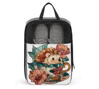 Stained Glass Hedgehog in Vintage Teacup Shoe Bag for Travel Daily Use Anti-dust Storage Carrier Golf Shoe Pouch