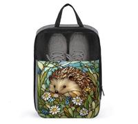 Stained Glass Hedgehog Wildflowers Daisies Shoe Bag for Travel Daily Use Anti-dust Storage Carrier Golf Shoe Pouch