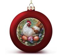 Stained Glass Hen And Eggs Christmas Ball Ornaments Shatterproof Hanging Xmas Balls for Christmas Tree Decoration Red Xmas Tree Balls for Holiday Wedding Party