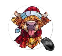Stained Glass Highland Cow Wearing Santa Hat Mousepad Round Computer Mousepad Waterproof Gaming Mousepads with Non-Slip Rubber Base Mousepads Mousemat for Laptop Office 20 CM
