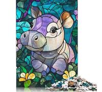 Stained Glass Hippo Jigsaw Puzzles Puzzles for Adults Kids. 1000 Piece Great Gifts Challenge Toy Educational Game Home Decoration for Adults& Kids Age 14 Years Up 1000pcs (75x50cm)