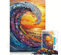 Stained Glass Hokusai Wave 1000 Piece Jigsaw Puzzles for Adults Teenagers Cognitive Toy Leisure Fun Pattern Assembly Festive Gift 38x52cm