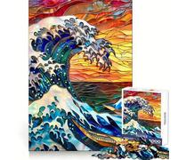 Stained Glass Hokusai Wave Teenagers 1000 Piece Jigsaw Puzzle Brain Challenge Toy Shared Fun Clear Cut Warm Surprise 38x52cm