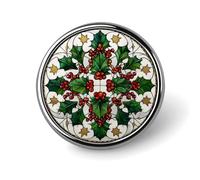 Stained Glass Holly And Mistletoe Mandala Round Brooch for Men Women Fashion Badge Collar Pin Dress Jacket Backpack Accessories