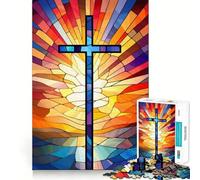 Stained Glass Holy Cross 1000 Piece Jigsaw Puzzle for Adults Think Smart Toy Indoor Fun Smooth Cut Santa Wish Pick 38x52cm