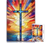 Stained Glass Holy Cross Jigsaw Puzzles 1000 Pieces Cognitive Development Fun Game Special Thoughtful Celebration Present Size 38x52cm