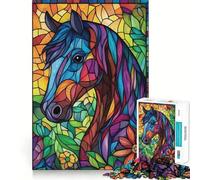 Stained Glass Horse 1000 Piece Jigsaw Puzzle for Adults Brain Challenge Toy Group Play Clear Cut Lovely Present 38x26cm