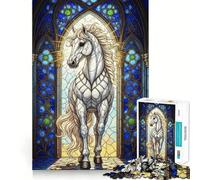 Stained Glass Horse 1000 Piece Jigsaw Puzzle for Adults Think Smart Toy Indoor Fun Smooth Cut Santa Wish Pick 38x26cm