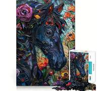 Stained Glass Horse 1000 Piece Jigsaw Puzzles for Adults Jigsaw Strong Logic Toy Group Play Clear Edge Perfect Present 38x26cm