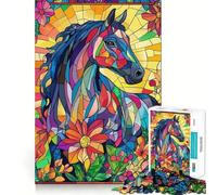 Stained Glass Horse 1000 Piece Jigsaw Puzzles for Adults Jigsaw Strong Logic Toy Group Play Clear Edge Perfect Present 38x52cm