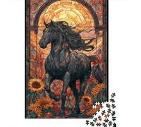 Stained Glass Horse Artwork Jigsaw Puzzles Puzzle for Adults Kids. 1000 Pieces Whimsical Challenge Toy Educational Games Home Decoration for Adults& Kids Age 14 Years Up 70x50cm/1000pcs