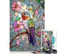 Stained Glass Hummingbird Adults Puzzles 1000 Piece Jigsaws Mind Exercise Toy Relaxed Mind Design Assembly Santa Wish Gift 38x52cm