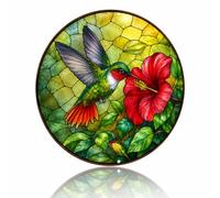 Stained Glass Hummingbird - Elegant Metal Sign Artistic Aluminum Wall Decor for Sunroom, Entryway, Balcony, Bedroom, Garden Cabin, 8x8 Inches (26133)