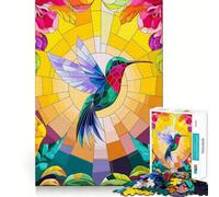 Stained Glass Hummingbird in Full Flight Jigsaw Puzzle for Adults 1000 Pieces Smart Game Tension Relief Pattern Assembly Heartfelt Gift 38x26cm
