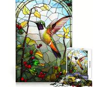 Stained Glass Hummingbird Jigsaw Puzzles 1000 Pieces for Teenagers Thought Toy Shared Fun Precise Edge Santa Wish Item 38x52cm