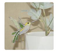 Stained Glass Hummingbird Suncatcher for Planter Decoration - Colorful Glass Plant Pot Ornament, Ideal as a Gift for Christmas (Green A)
