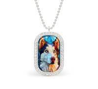 Stained Glass Husky Dog Rectangle Pendant Necklace Silver Women Jewelry Alloy Keychain Tag Jewelry