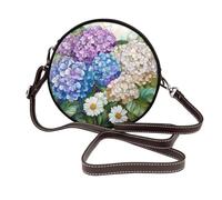 Stained Glass Hydrangea Flowers Women Round Crossbody Bags Leather Sling Bag Purse