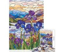 Stained Glass Irises 1000 Piece Jigsaws for Adults Puzzle Stimulate Active Brain And Mind Gentle Relaxing Fun Activity (38x52cm)