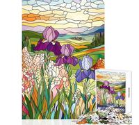 Stained Glass Irises 1000 Piece Jigsaws for Adults Puzzle Stimulate Active Brain And Mind Gentle Relaxing Fun Activity (38x52cm)