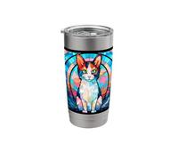 Stained Glass Japanese Bobtail Cat Mom Dad Illustration Stainless Steel Insulated Tumbler