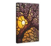 Stained Glass Japanese Cherry Blossom Tree Canvas Poster Bedroom Decor Landscape Office Room Decor Gift 12x18inch(30x45cm)