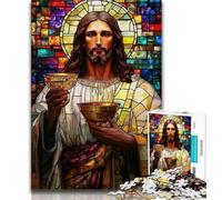 Stained Glass Jesus 1000 Piece Jigsaw Puzzles for Teenagers,Challenging Game Gifts for Is Ideal As A Gift for The Whole Family (50x75cm)