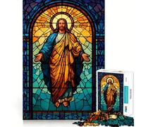 Stained Glass Jesus Christ Illustration Jigsaw Puzzle for Adults 1000 Pieces Smart Reason Toy Group Joy Smooth Edge Fine Art Piece 38x26cm