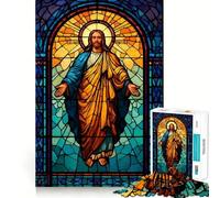 Stained Glass Jesus Christ Illustration Jigsaw Puzzles for Teenagers 1000 Piece Mind Skill Toy Simple Fun Design Assembly Memorable Gift 50x75cm