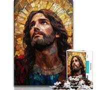 Stained Glass Jesus Jigsaw Puzzles for Teenagers 1000 Piece Puzzle,Game Toys Every Piece Is Unique - Challenging Family Fun Game 38x26cm
