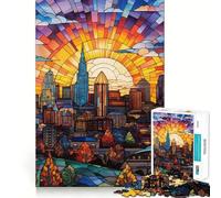 Stained Glass Kansas City 1000 Piece Jigsaw Puzzle for Adults Brain Challenge Toy Group Play Clear Cut Lovely Present 50x75cm