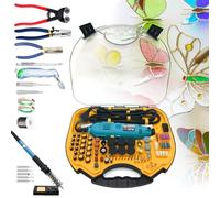 Stained Glass Kit - DIY Grinder Machine, Starter Tools with Mini Engraver, Soldering Iron, Glass Breaking Pliers and Cutter