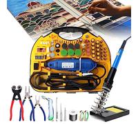 Stained Glass Kit,DIY Stained Glass Grinder Machine Kit,Stained Glass Tool Starter Kit,with Portable Mini Engraver Tool&Soldering Iron Kit&Glass Breaking Pliers and Cutte