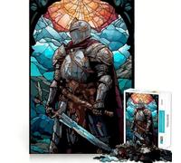 Stained Glass Knight 1000 Pieces Jigsaw Puzzles for Adults Thought Toy Calming Play Precise Edge Heartfelt Gift 38x52cm