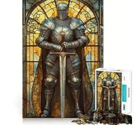Stained Glass Knight 1000 Pieces Jigsaw Puzzles for Adults Thought Toy Calming Play Precise Edge Heartfelt Gift 38x52cm