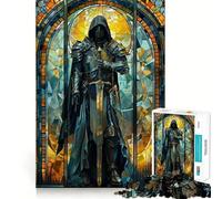 Stained Glass Knight Adults Puzzles 1000 Piece Jigsaws Brain Teaser Home Pastime Image Assembly Memorable Gift 50x75cm