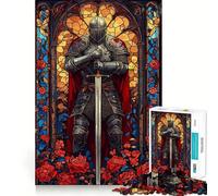 Stained Glass Knight Adults Puzzles 1000 Piece Jigsaws Mind Exercise Toy Relaxed Mind Design Assembly Santa Wish Gift 38x52cm