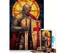 Stained Glass Knight Crusader 1000 Piece Jigsaw Puzzles for Adults Mind Exercise Toy Casual Fun Precision Cut Artistic Gift 38x26cm