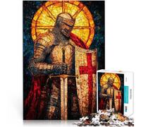 Stained Glass Knight CrusaderAdults Puzzles 1000 Piece Jigsaws Hand speed competition with Fully Interlocking Randomly Shaped Pieces 38x26cm