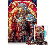 Stained Glass Knight Jigsaw Puzzles 1000 Pieces for Adults Boost Recall Relax Mind Accurate Edge Santa Wish List 38x26cm