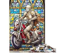 Stained Glass Knight on Motorcycle Puzzles for Adults 300 Pieces Puzzles for Adults & Teenager Educational Puzzle 1000pcs (75x50cm)