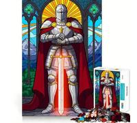 Stained Glass Knight with Glowing Sword 1000 Teenager Pieces Jigsaw Puzzle Brain Challenge Toy Home Activity Clear Cut Heartfelt Gift 38x26cm