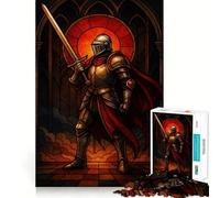 Stained Glass Knight with Sword 1000 Piece Jigsaw Puzzles for Adults Mind Exercise Toy Casual Fun Precision Cut Artistic Gift 50x75cm