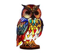 Stained Glass Lamp,Lamp Animal Vintage Stained Lamps,Animal Series Art LED Night Light Resin Tabletop Desk,Domestic Bedside Table Lamps Lights Lovers for Home Bedroom (Owl)