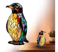 Stained Glass Lamp,Lamp Animal Vintage Stained Lamps,Animal Series Art LED Night Light Resin Tabletop Desk,Domestic Bedside Table Lamps Lights Lovers for Home Bedroom (Penguin)