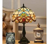 Stained Glass Lampshades Table Lamps Tiffany Table Lamp E27 Bulb Reading Lamp Antique Desk Light for Living Room Bedroom Bedside - H19*W12 Inch,Resin Base