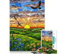 Stained Glass Landscape with Birds 1000 Pieces Jigsaw Puzzles for Adults Smart Game Stress Release Pattern Assembly Xmas Surprise 50x75cm