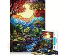 Stained Glass Landscape with River 1000 Pieces Jigsaw Puzzles for Teenagers Brain Skill Leisure Time Exact Edge Thoughtful Gift 50x75cm